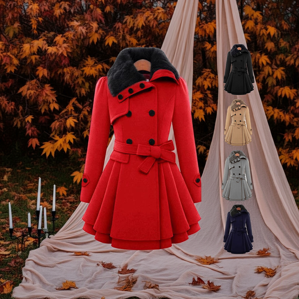 Women's Slim Mid-length Woolen Coat With Belt Thickened Double-breasted Padded Windbreaker Coat